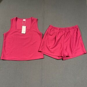 Brand New Modern XIEERDUO Women's Pink Textured Tank Top & Shorts Set Size M